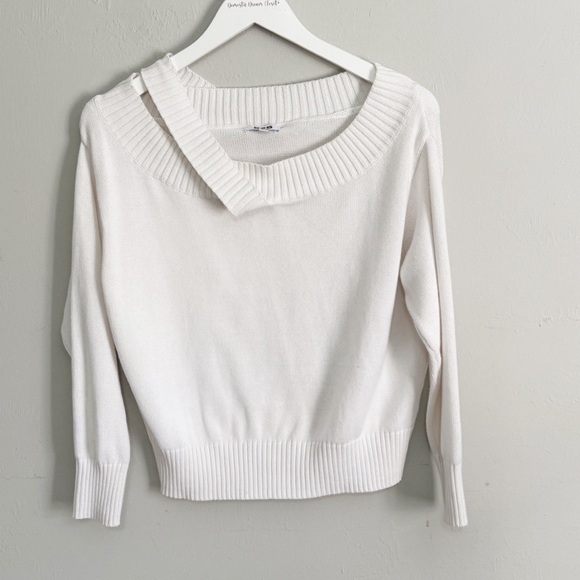 525 America Sweaters - 525 AMERICA Women’s White Off Shoulder Pullover Cotton Sweater With Strap Sz XS